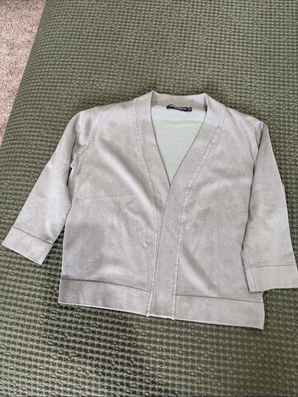 Washed Green Women's 3/4 Sleeve Cropped Open Front Cardigan Sweater